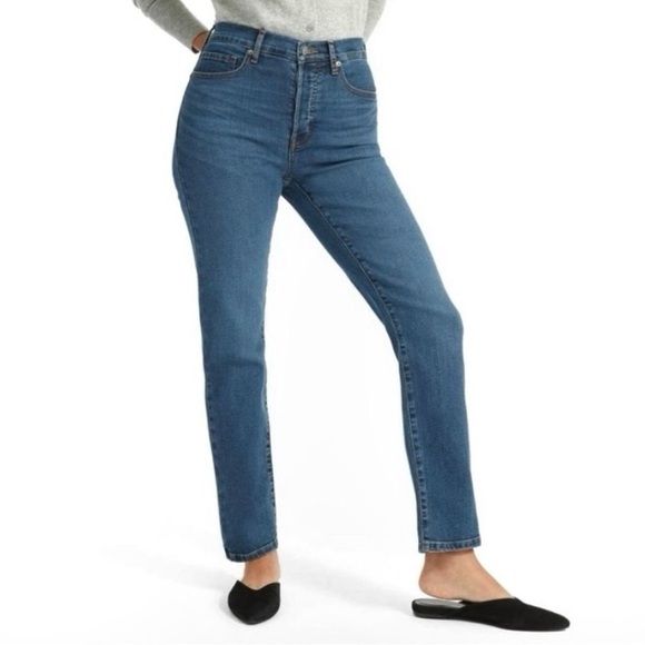 Everlane High Rise Button Fly Slim Straight Jeans Womens Size 32 Regular - Picture 1 of 12